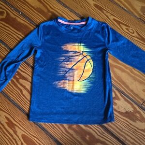 All in Motion Kids Long Sleeve Shirt - Blue with Basketball Graphic Size S 6/7